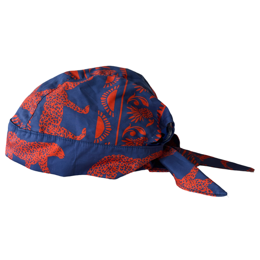 Scarf Hat Vintage Navy Red Cheetah image 1