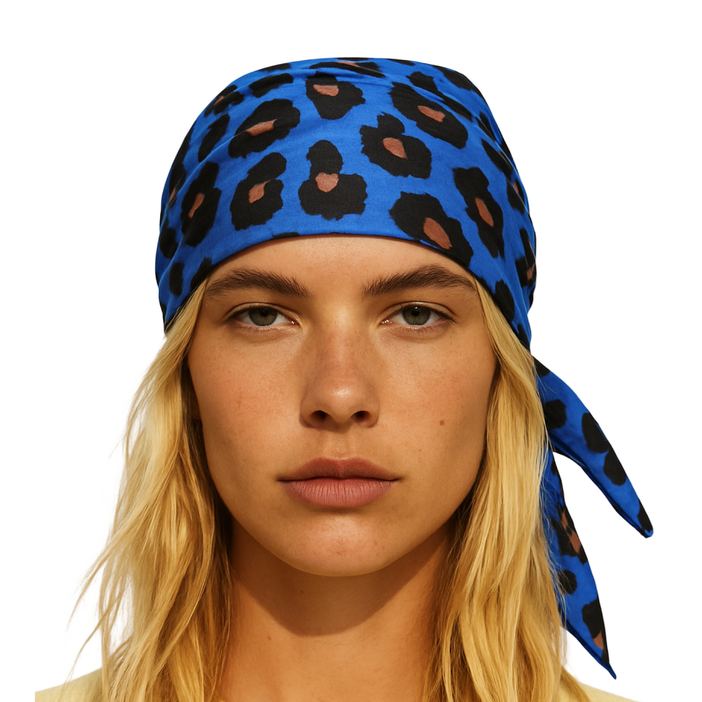 Scarf Hat Blue Leopard Cotton image 5