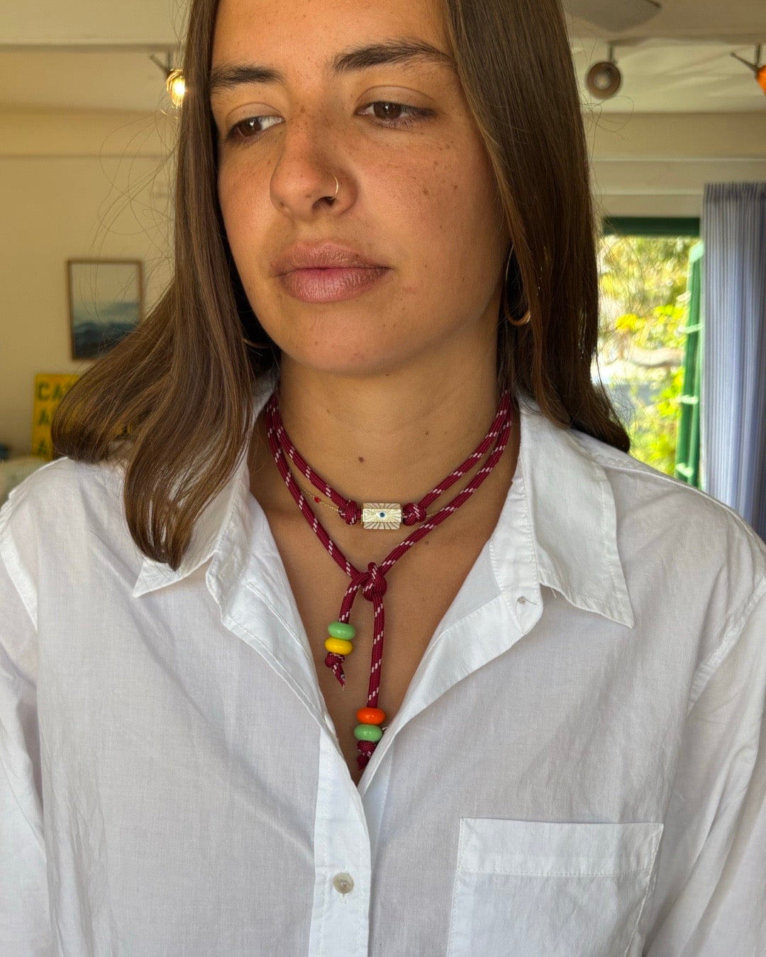 BURGANDY EVIL EYE WRAP NECKLACE