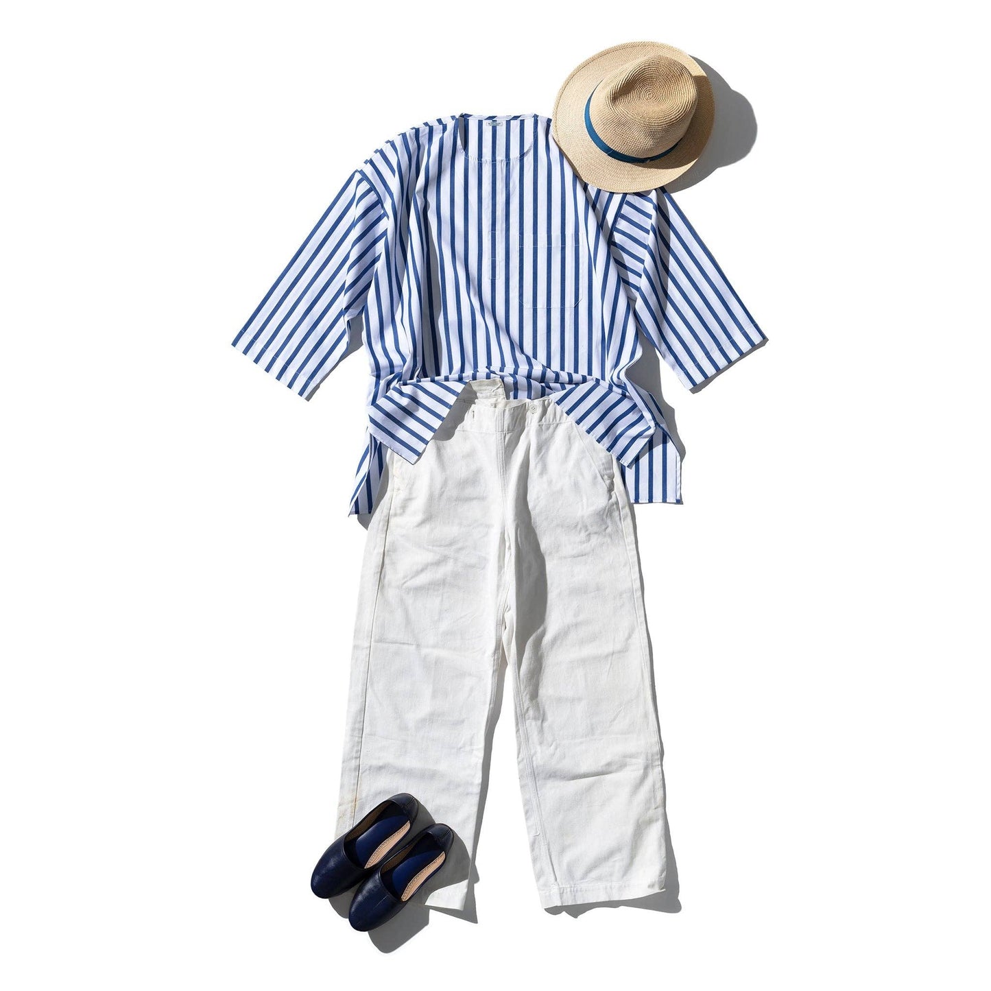 CREWNECK WHITE BLUE STRIPE 0/S