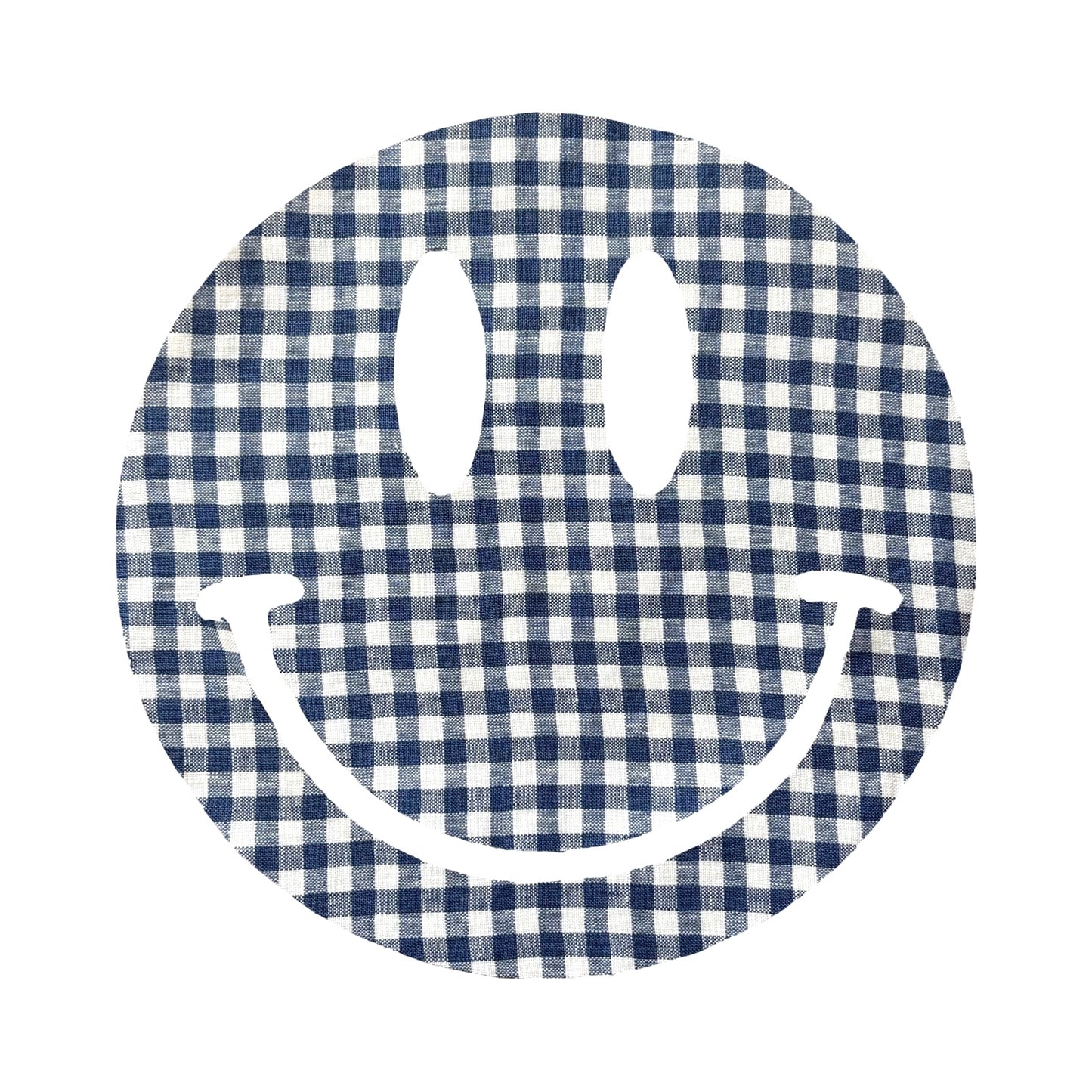 12” Blue & White Linen Gingham Smiley Patch image 0