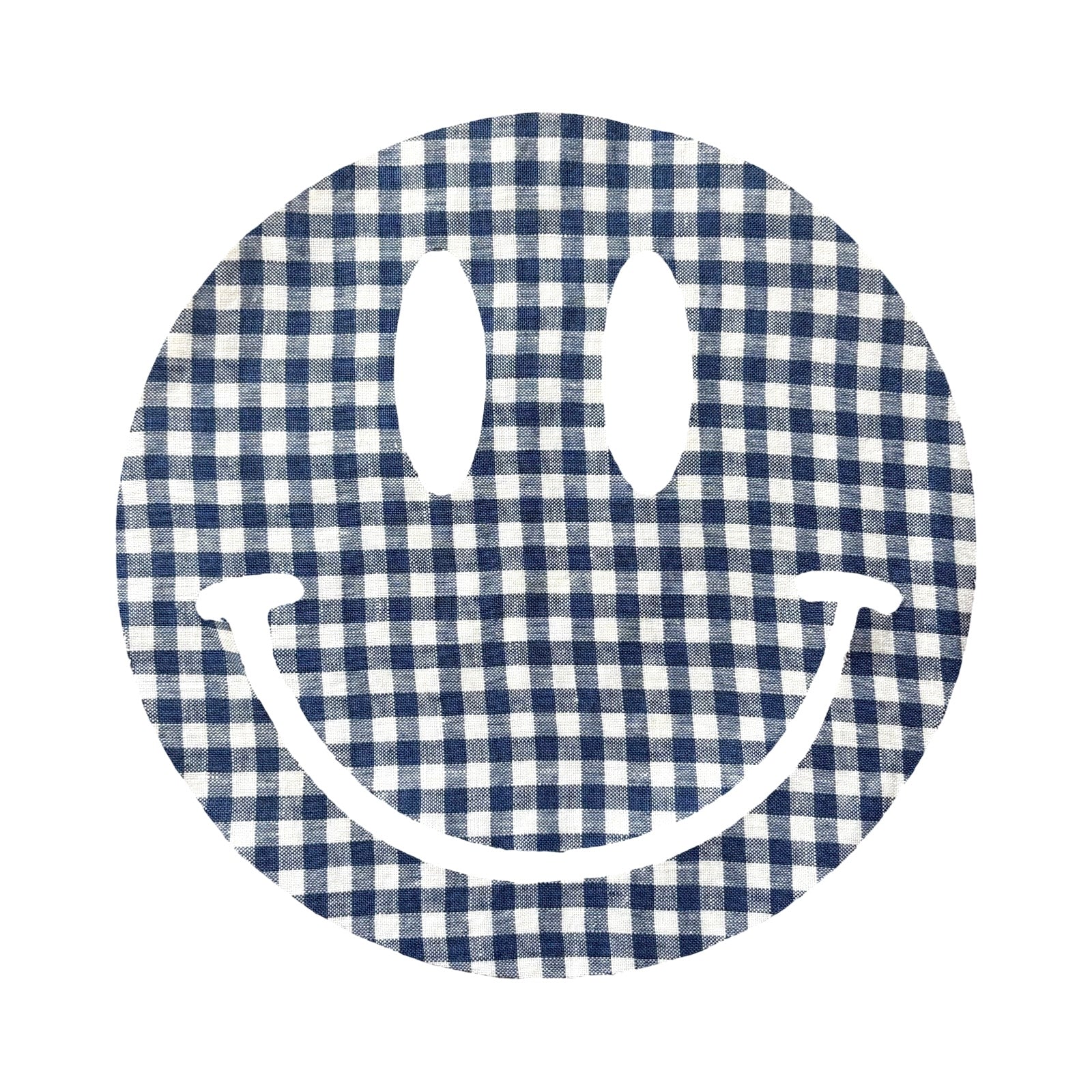 12” Blue & White Linen Gingham Smiley Patch image 0