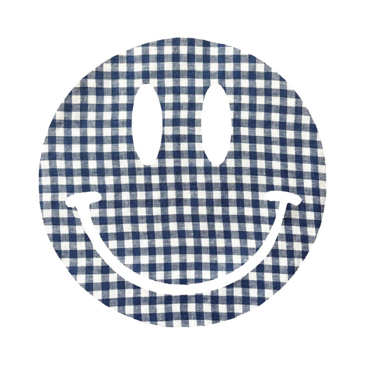 12” Blue & White Linen Gingham Smiley Patch image 0