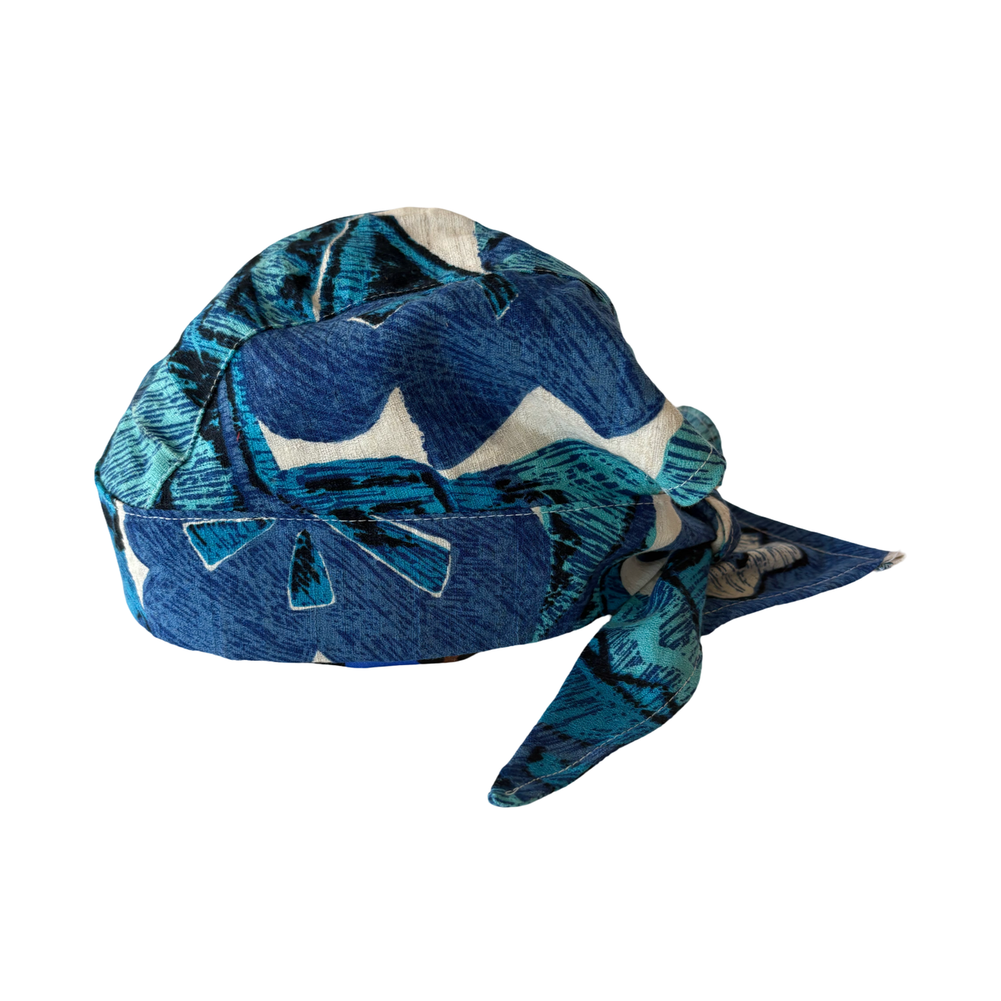 Scarf Hat Vintage Blue Hawaiian Bark Cloth image 0