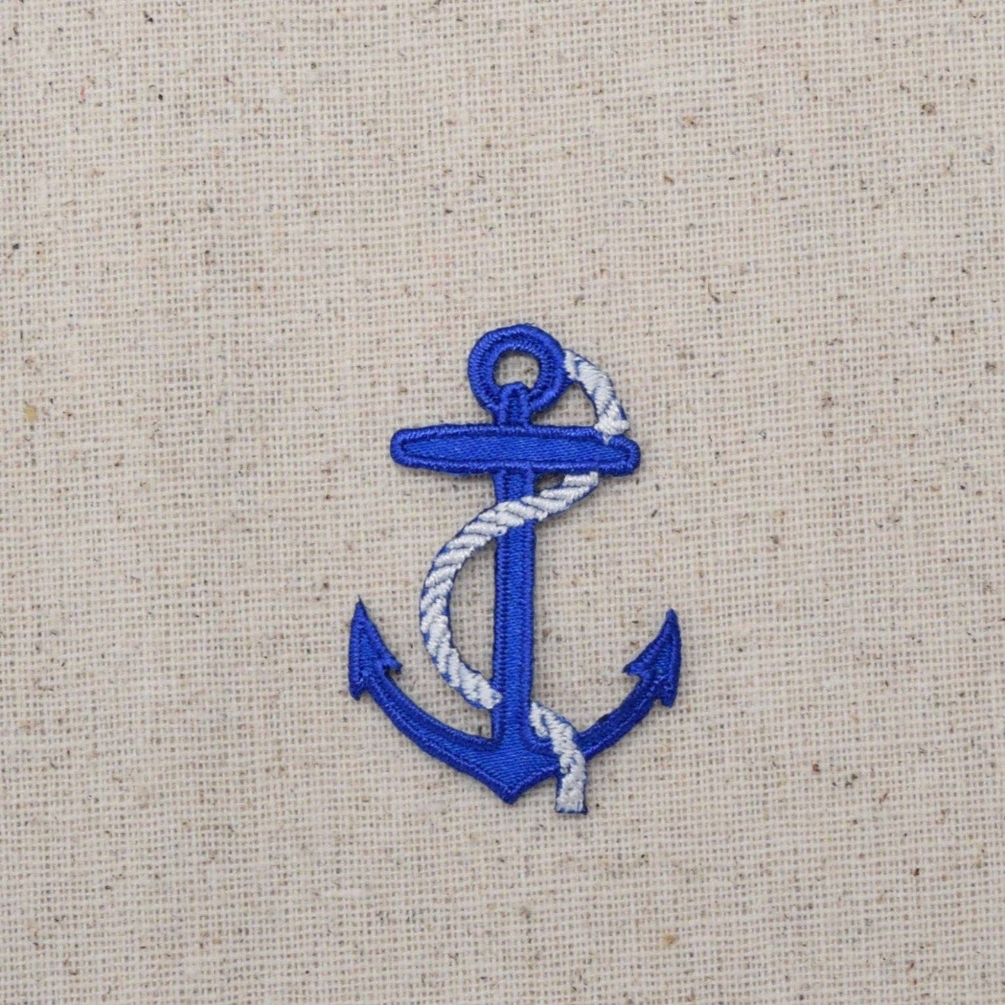 Small - Blue Nautical Anchor - White Rope - Iron on Applique - Embroidered Patch - 696501B