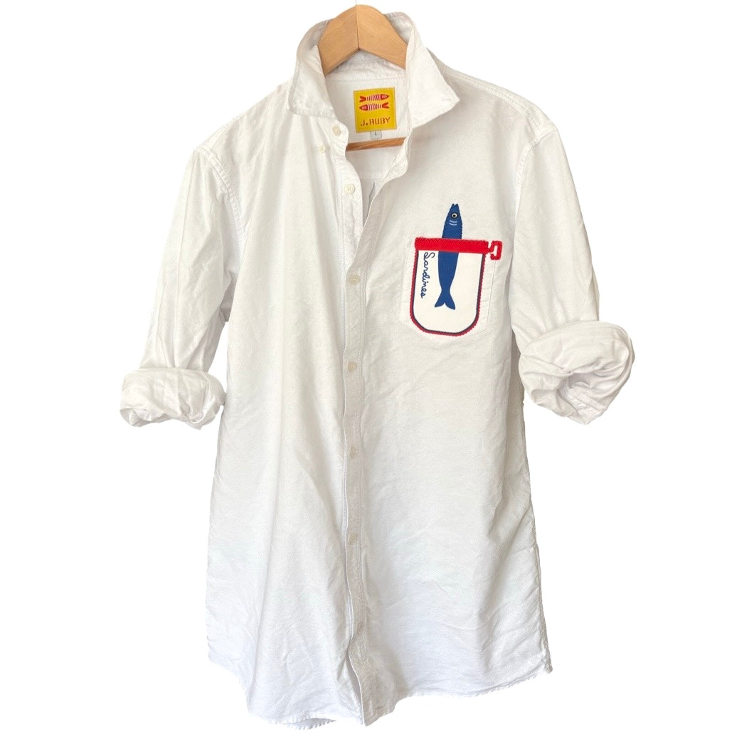 Sardine Stripes White Oxford Unisex Dress Shirt image 0