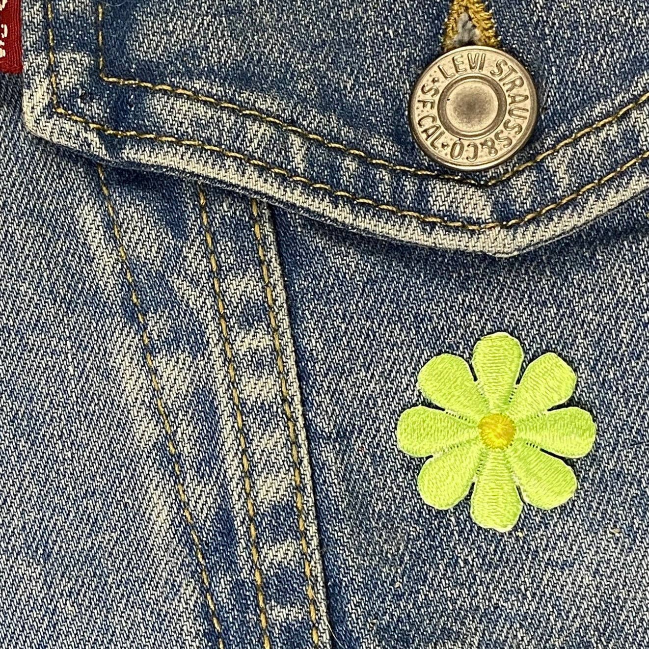 1" Neon Green Daisy Flower, Iron on Patch