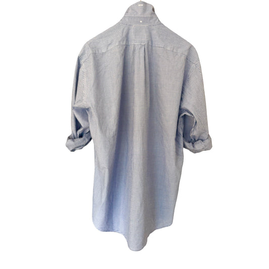 Medium Upcycled Sardine Blue and White check Men’s Dress Shirt