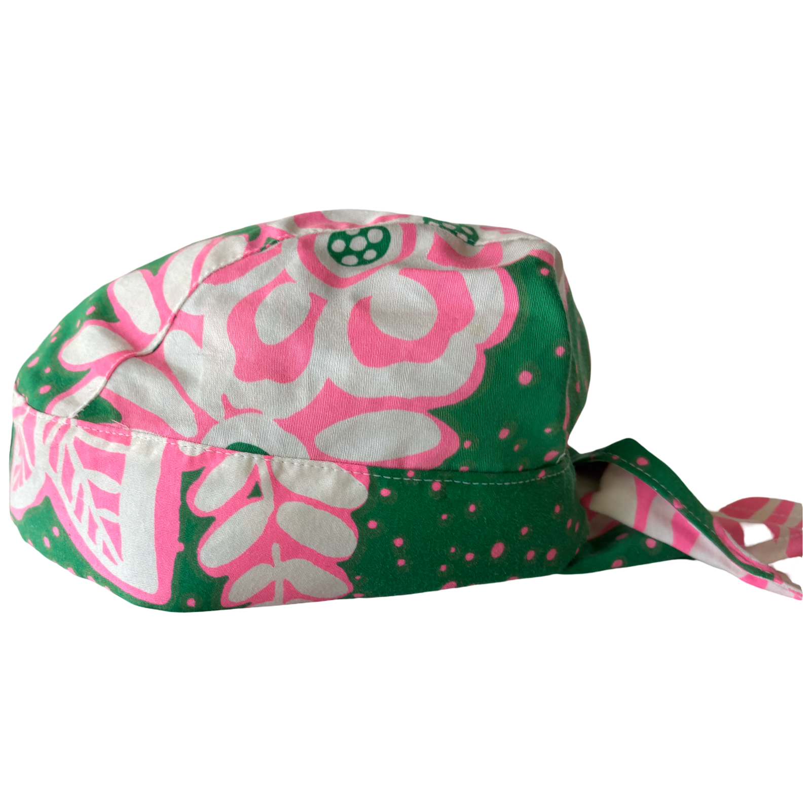 Scarf Hat vintage Green & Pink Cotton image 1