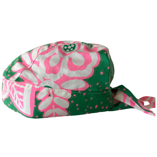 Scarf Hat vintage Green & Pink Cotton image 1