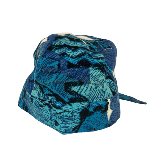 Scarf Hat Vintage Blue Hawaiian Bark Cloth image 1