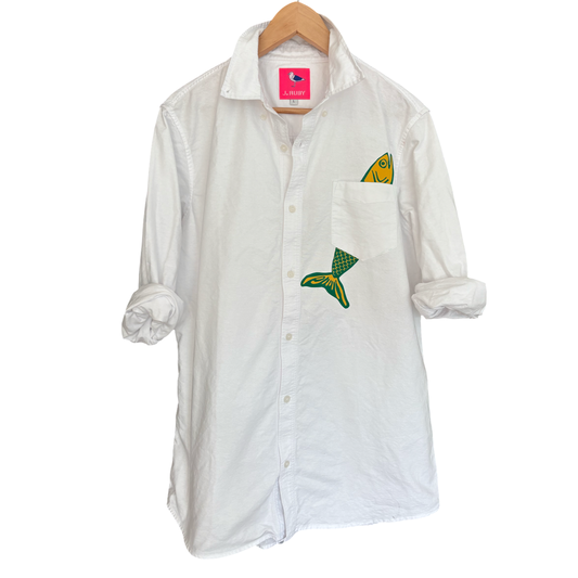 Fish in Pocket White Oxford Unisex Dress Shirt