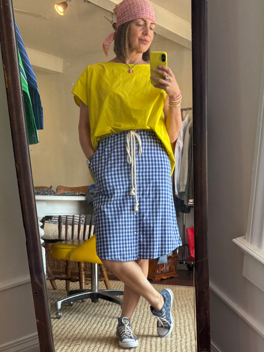 Upcycled Blue White Navy Shirt Skirt with Rope Tie