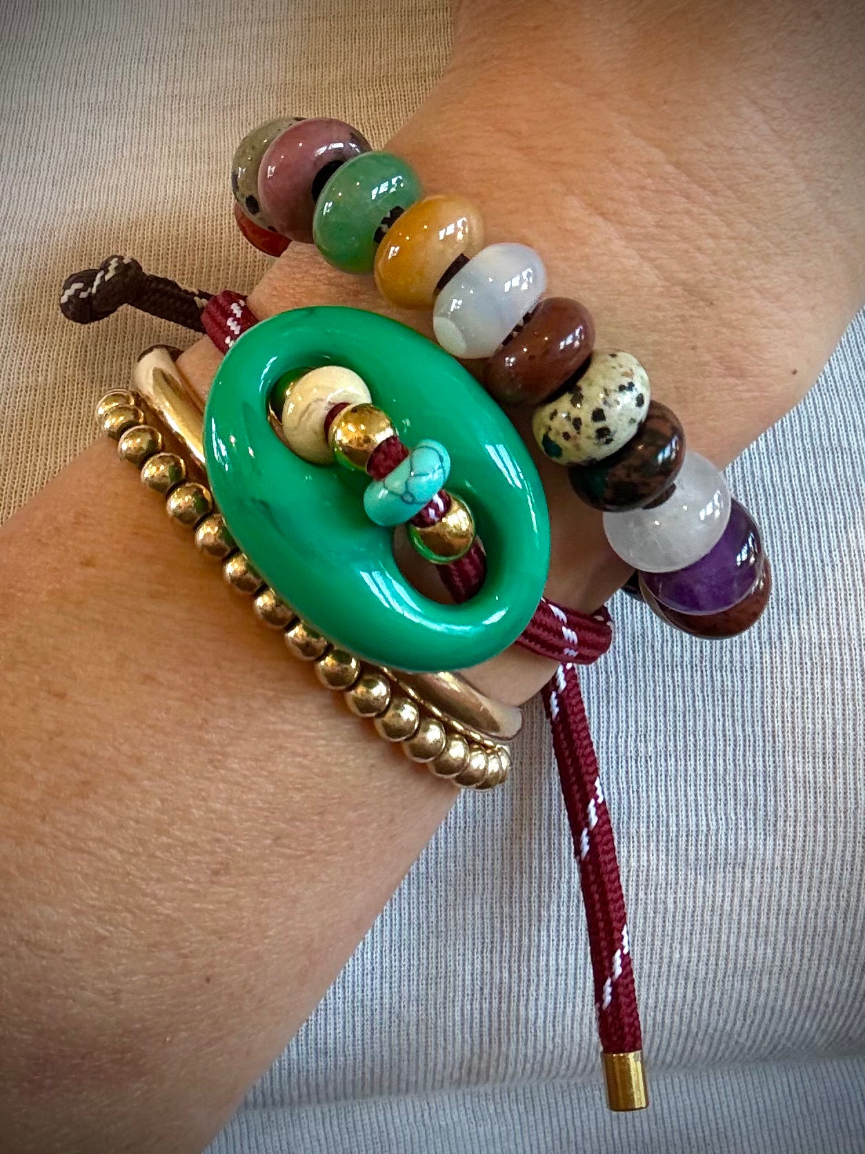 BEADED BURGANDY GREEN MARINER BRACELET