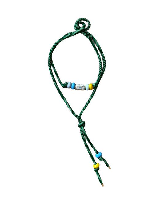 GREEN NAVY EVIL EYE WRAP NECKLACE