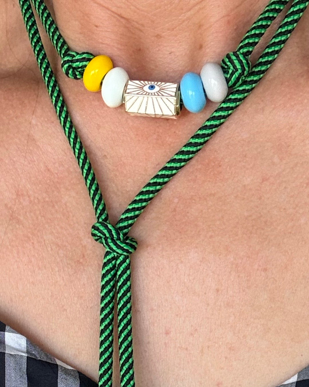GREEN NAVY EVIL EYE WRAP NECKLACE