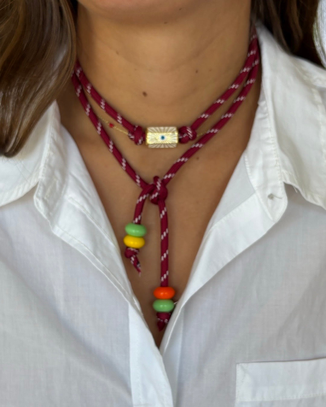BURGANDY EVIL EYE WRAP NECKLACE