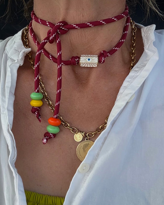 BURGANDY EVIL EYE WRAP NECKLACE