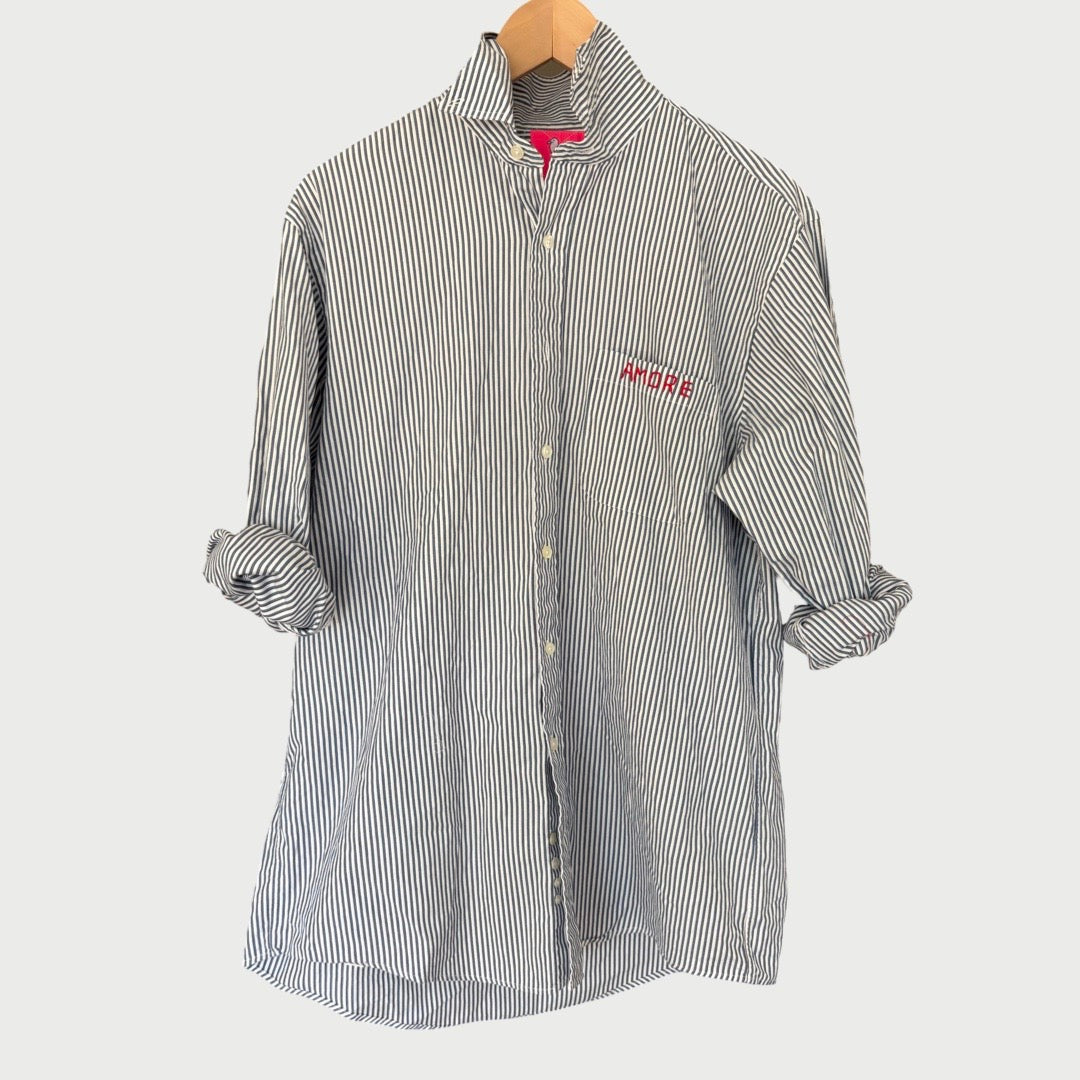 Men’s Large blue and white striped Amore Shirt