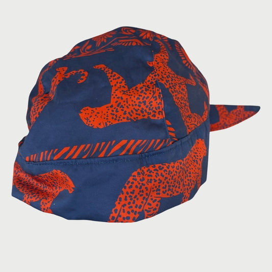Scarf Hat Vintage Navy Red Cheetah