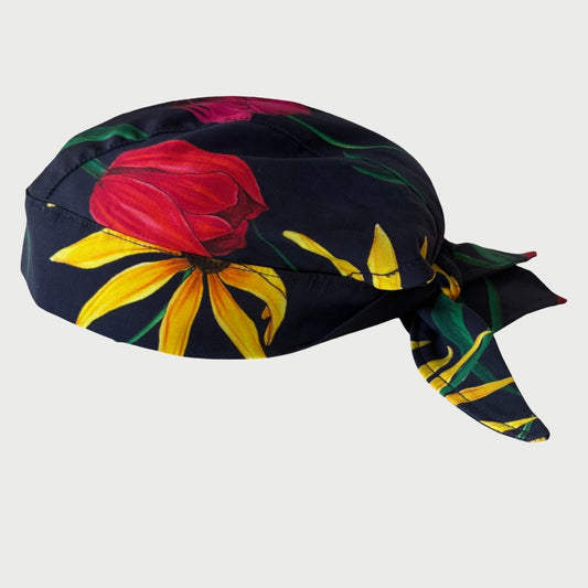 Scarf Hat Navy Floral Cotton