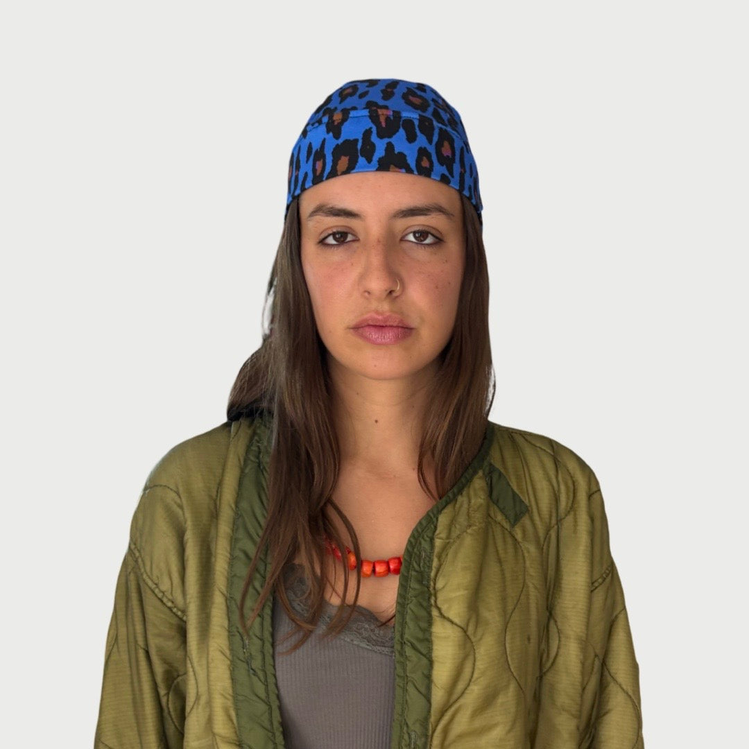 Scarf Hat Blue Leopard Cotton