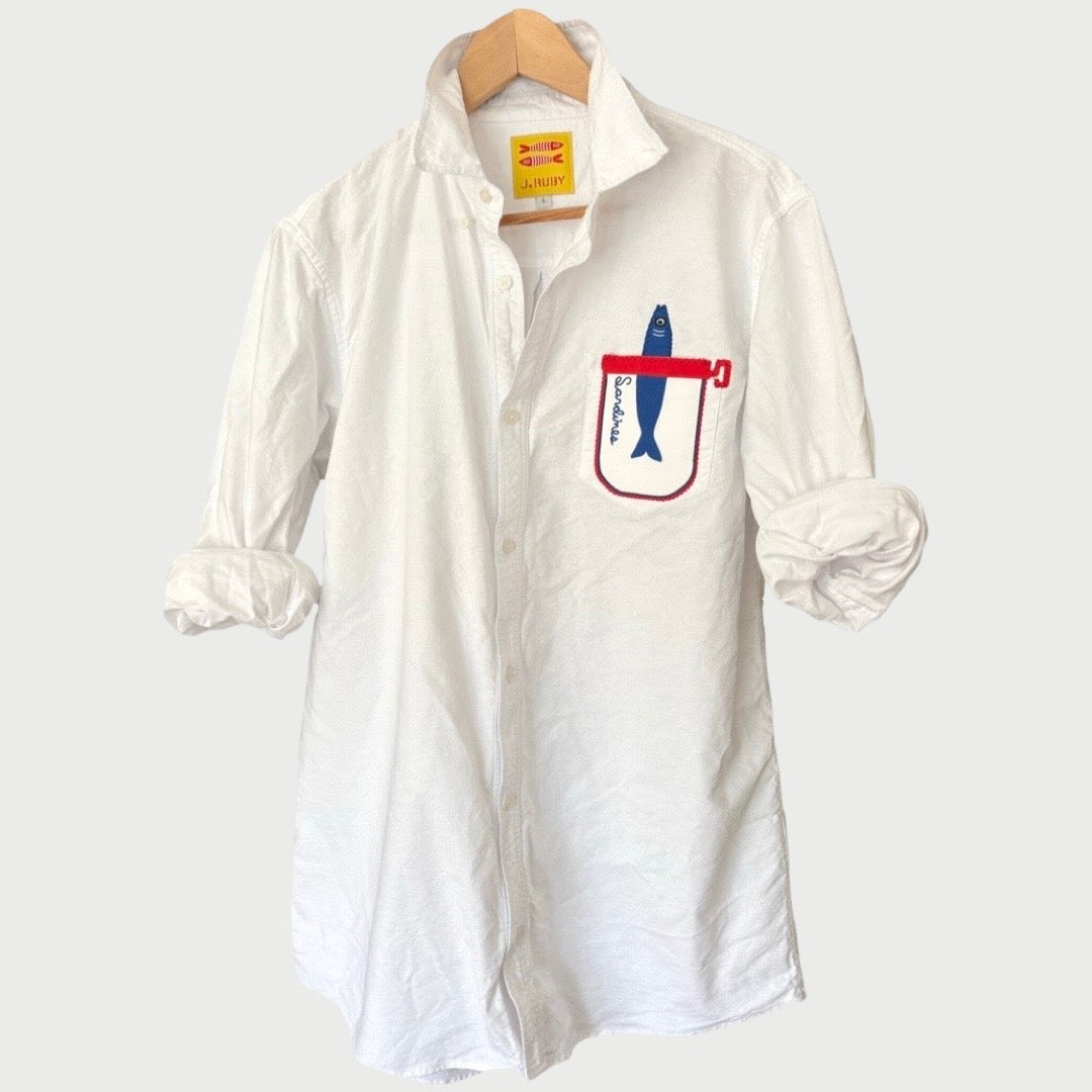 Sardine Stripes White Oxford Unisex Dress Shirt