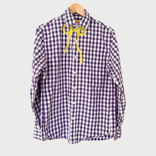 Citrine Bow Heart men’s Medium purple and white check Shirt