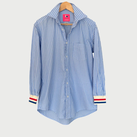 Boyfriend Shirt Lt Blue Stripe Sport Cuff