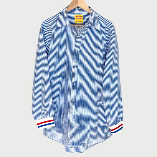 Boyfriend Shirt Royal Blue/White Stripe Sport Cuff
