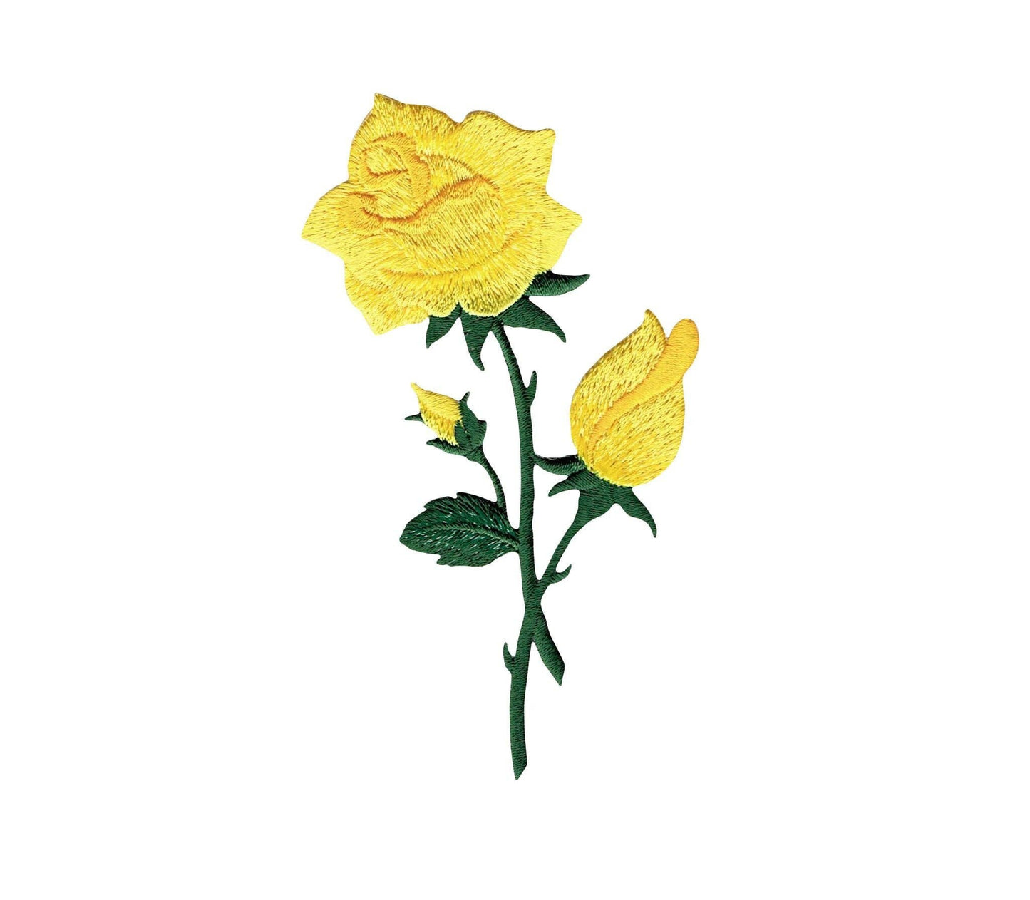 Yellow Rose - Buds on Stem - Flower - Embroidered Iron on Patch