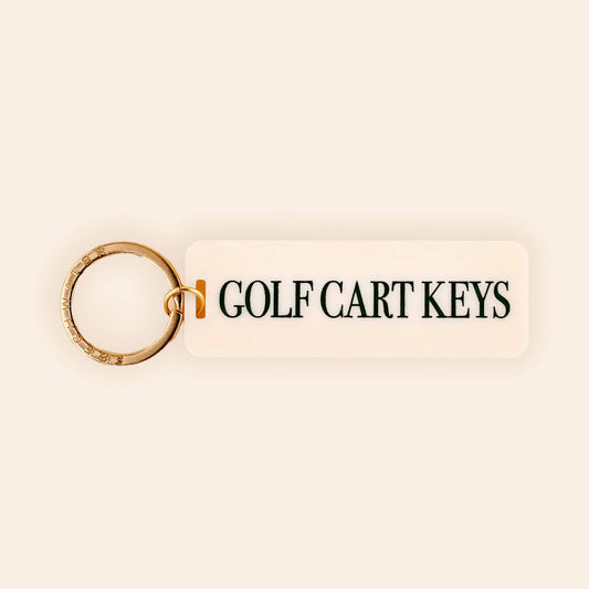 Golf Cart Keys Rectangle Keychain: Cream/Green