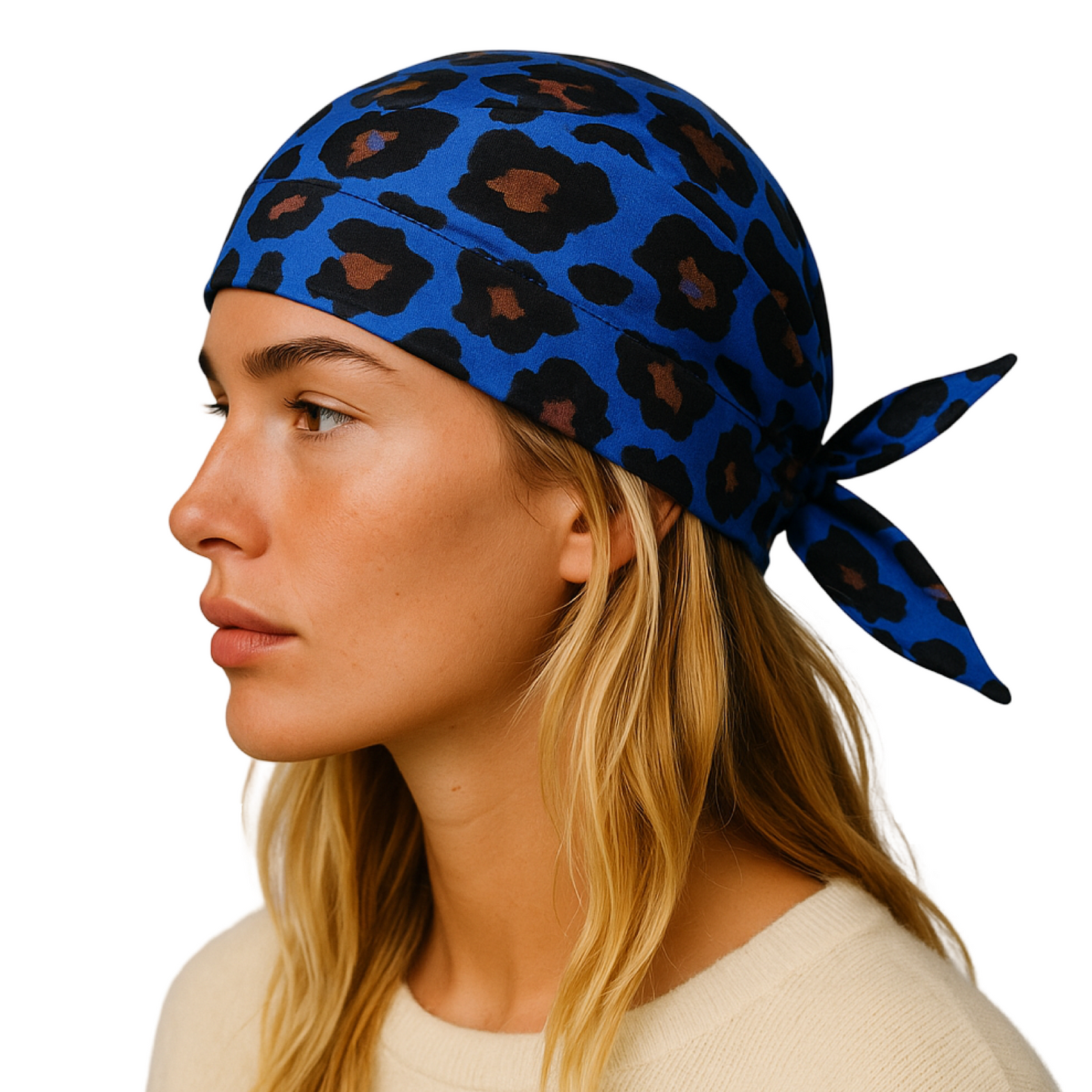 Scarf Hat Blue Leopard Cotton image 2