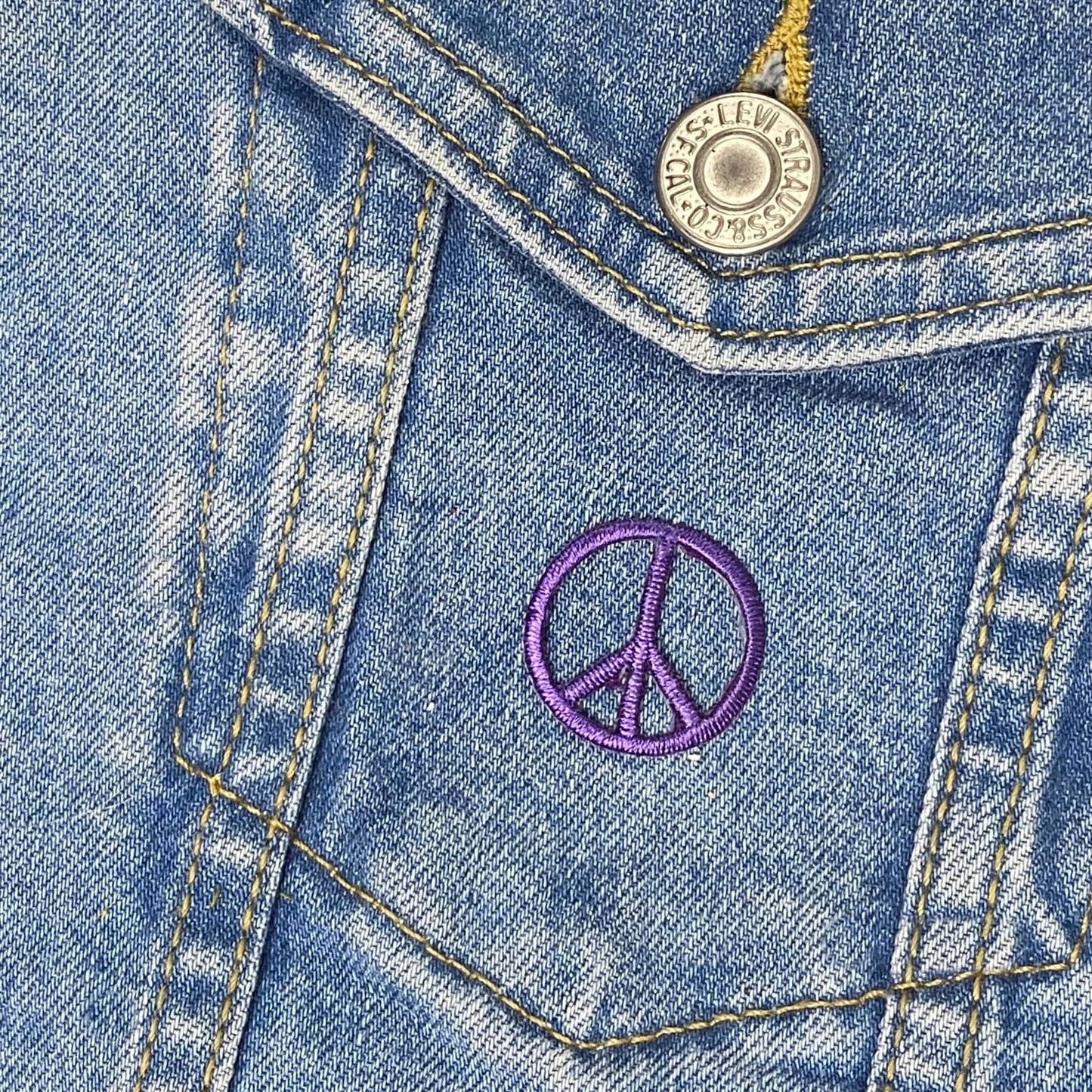 1" Peace Sign, Embroidered, Iron on Patch: Red