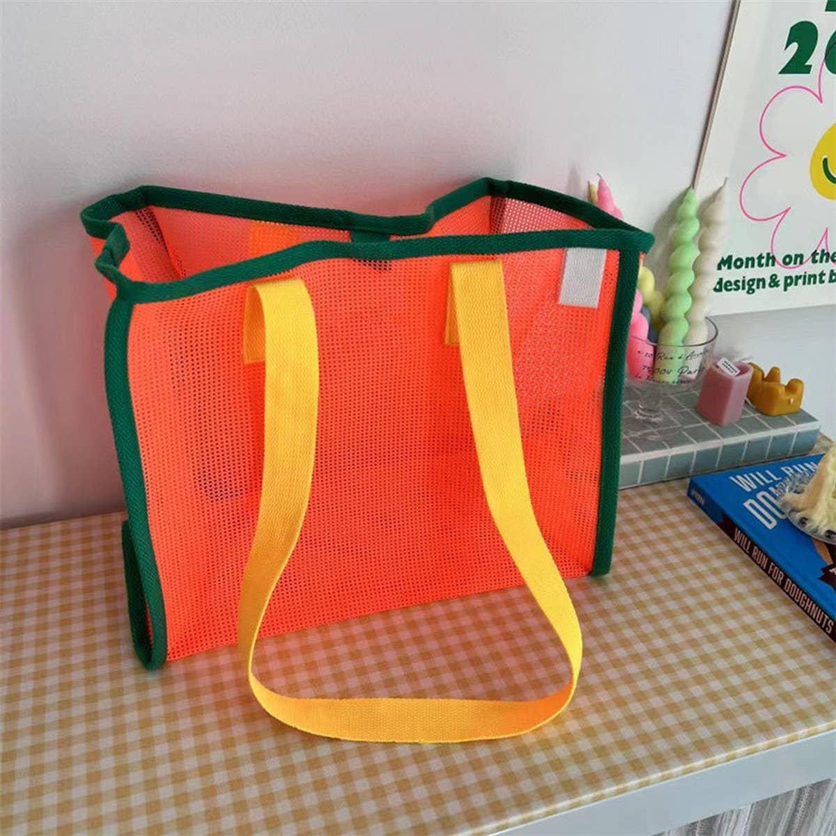 HOT PINK MESH BEACH TOTE